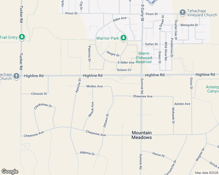 map of restaurants, bars, coffee shops, grocery stores, and more near 19740 Ottawa St in Tehachapi