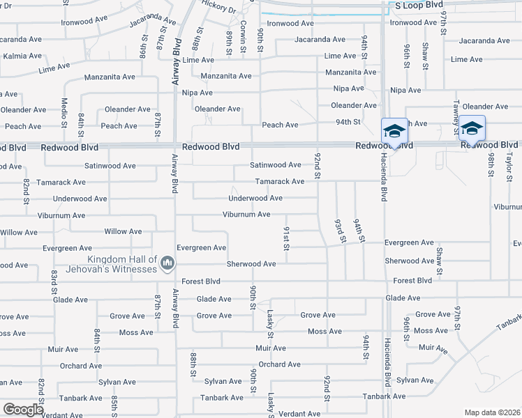 map of restaurants, bars, coffee shops, grocery stores, and more near 9011 Viburnum Avenue in California City