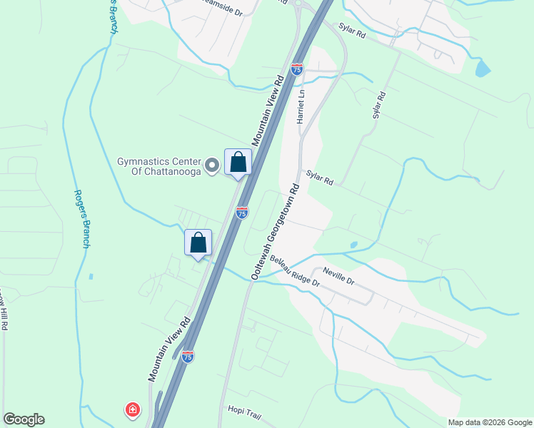 map of restaurants, bars, coffee shops, grocery stores, and more near 6716 Ooltewah Georgetown Road in Ooltewah