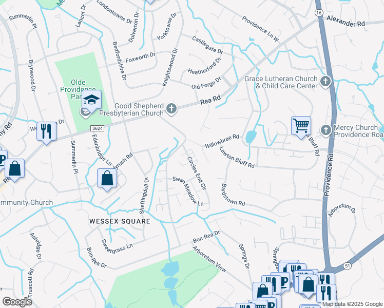 map of restaurants, bars, coffee shops, grocery stores, and more near in Charlotte