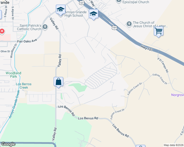 map of restaurants, bars, coffee shops, grocery stores, and more near 294 Longden Drive in Arroyo Grande