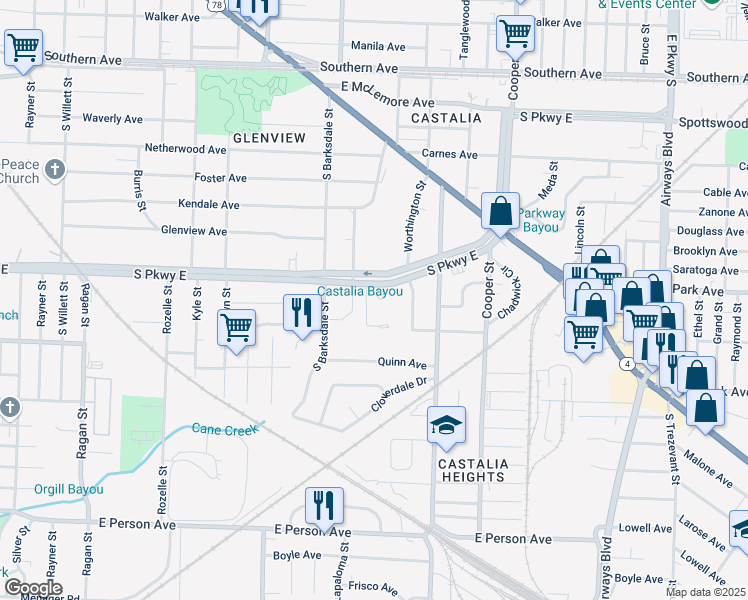 map of restaurants, bars, coffee shops, grocery stores, and more near 1394 Lapaloma Circle in Memphis