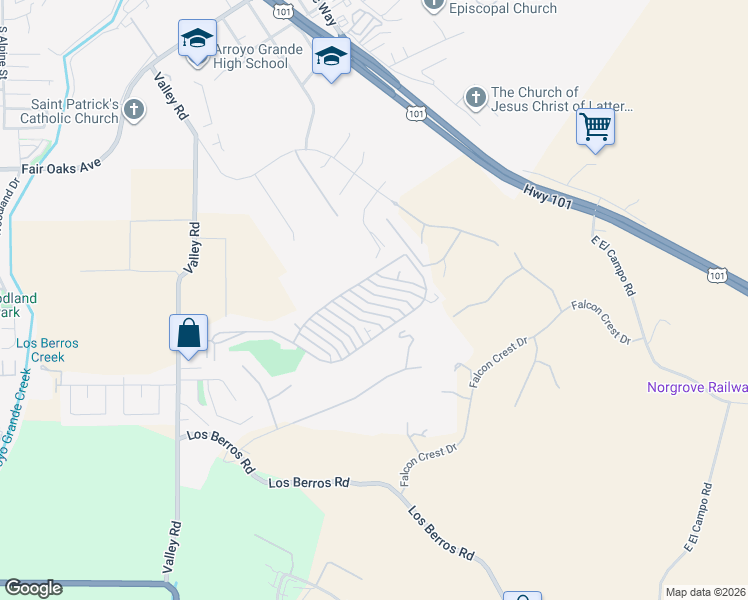 map of restaurants, bars, coffee shops, grocery stores, and more near 820 Hacienda Drive in Arroyo Grande
