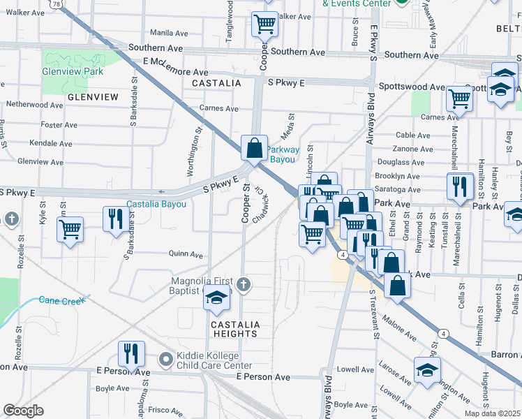 map of restaurants, bars, coffee shops, grocery stores, and more near 1382 Chadwick Circle in Memphis