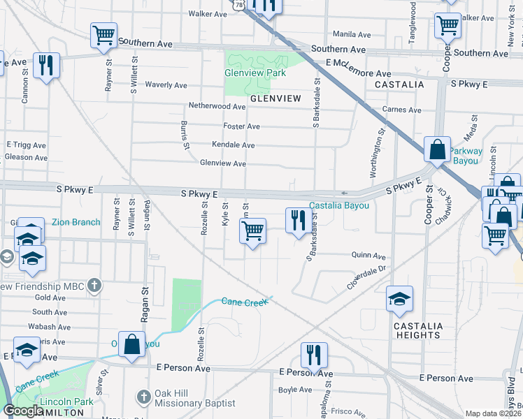 map of restaurants, bars, coffee shops, grocery stores, and more near 1780 Edmondson Avenue in Memphis