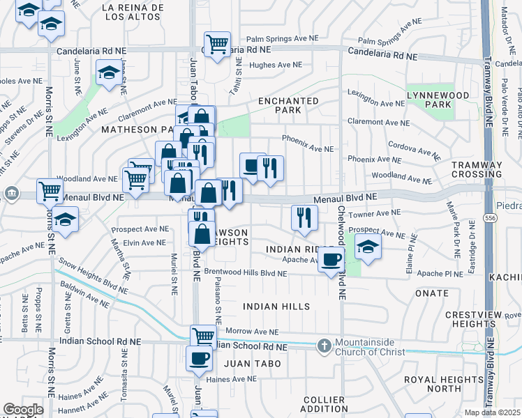 map of restaurants, bars, coffee shops, grocery stores, and more near 12000 Stilwell Place Northeast in Albuquerque