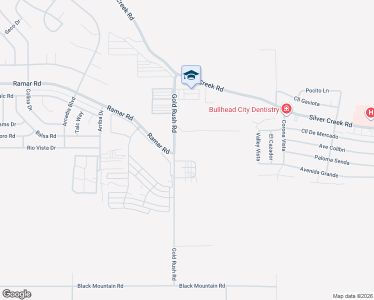 map of restaurants, bars, coffee shops, grocery stores, and more near 1674 Goldrush Road in Bullhead City