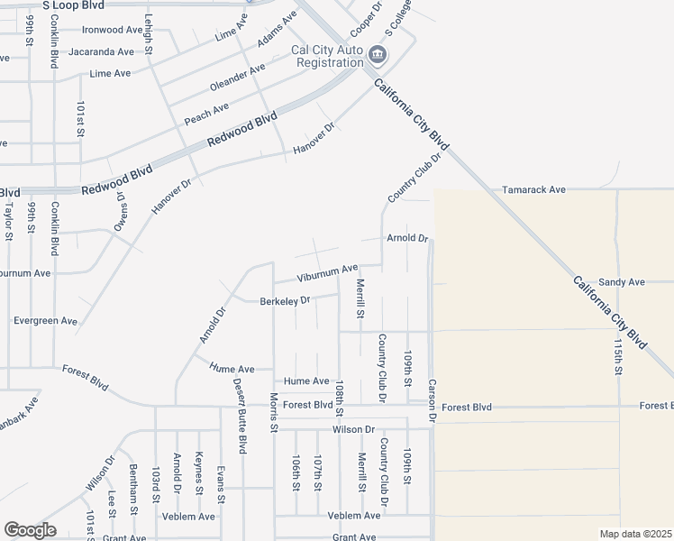 map of restaurants, bars, coffee shops, grocery stores, and more near 108th Street in California City