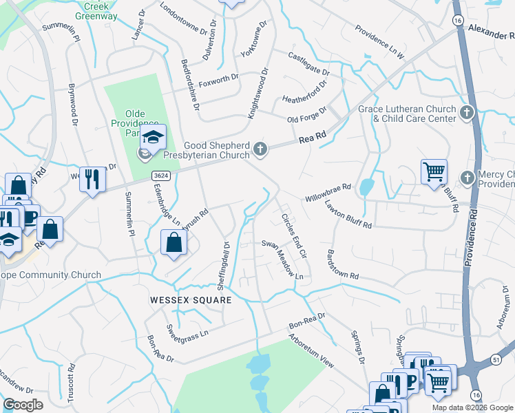 map of restaurants, bars, coffee shops, grocery stores, and more near in Charlotte