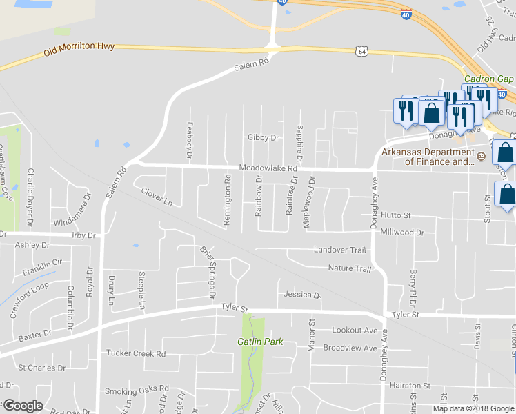 map of restaurants, bars, coffee shops, grocery stores, and more near 2198 Rainbow Drive in Conway