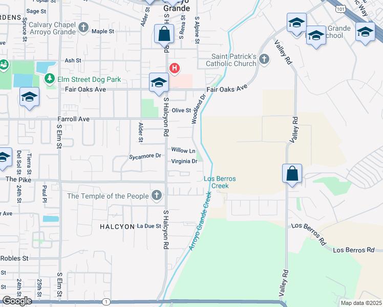 map of restaurants, bars, coffee shops, grocery stores, and more near 821 Willow Lane in Arroyo Grande