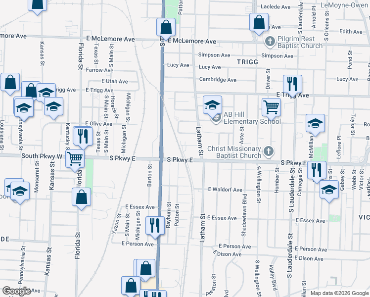 map of restaurants, bars, coffee shops, grocery stores, and more near 269 Bond Avenue in Memphis