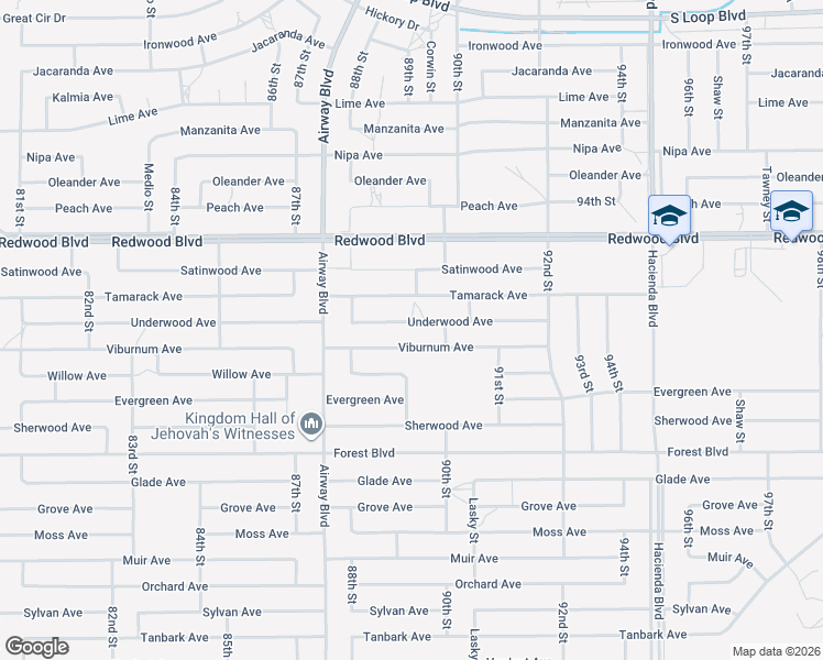 map of restaurants, bars, coffee shops, grocery stores, and more near 8912 Underwood Avenue in California City