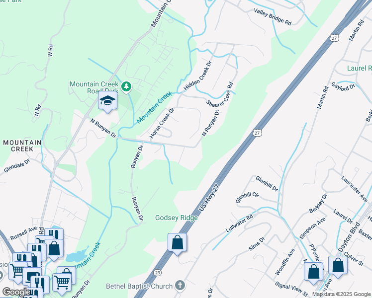 map of restaurants, bars, coffee shops, grocery stores, and more near 1000 Gorge View Lane in Chattanooga