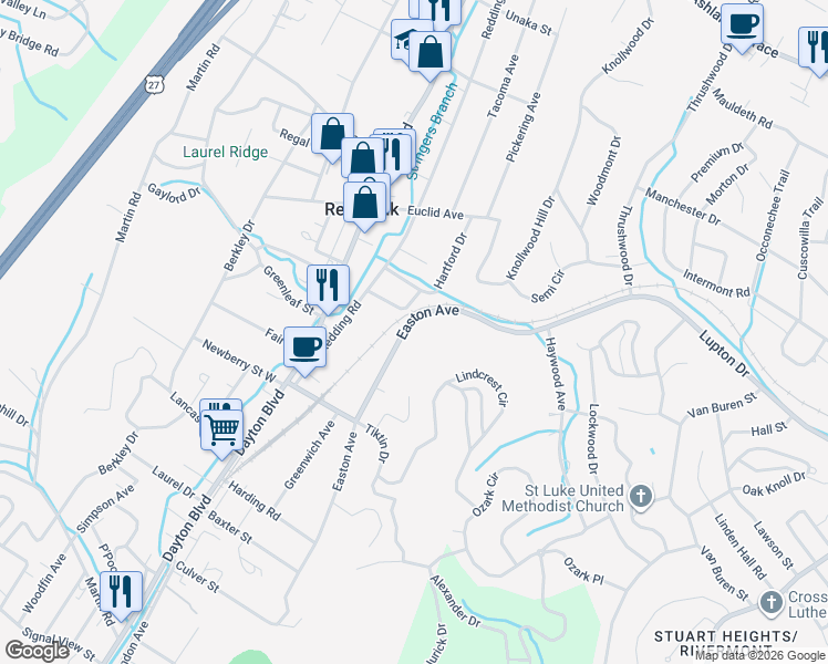 map of restaurants, bars, coffee shops, grocery stores, and more near 3334 Easton Avenue in Chattanooga