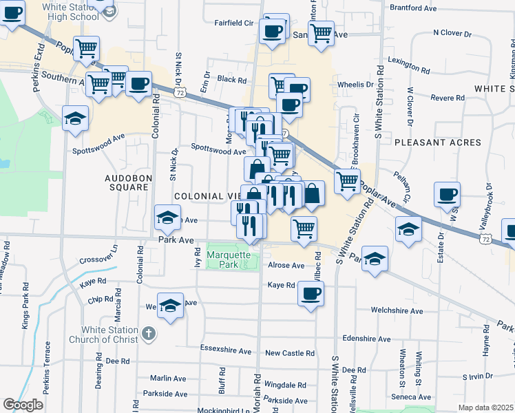map of restaurants, bars, coffee shops, grocery stores, and more near 770 Truse Parkway in Memphis
