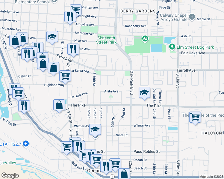 map of restaurants, bars, coffee shops, grocery stores, and more near 211 Anita Avenue in Grover Beach