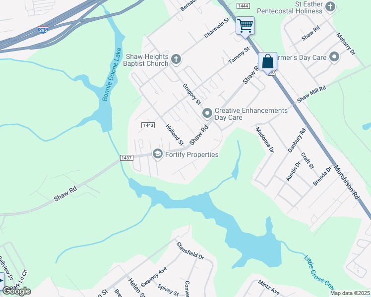 map of restaurants, bars, coffee shops, grocery stores, and more near 5700 Holland Street in Fayetteville