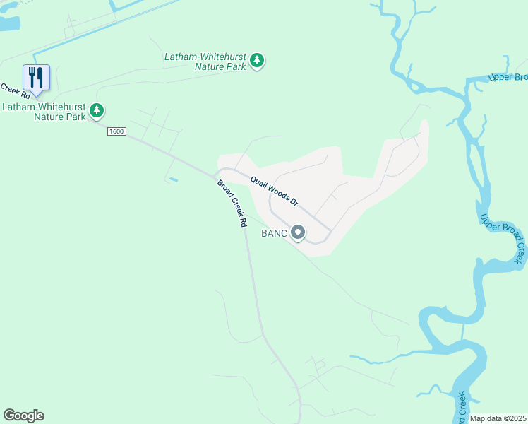 map of restaurants, bars, coffee shops, grocery stores, and more near 106 Finch Lane in New Bern