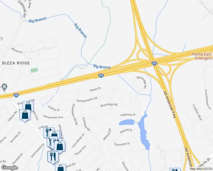 map of restaurants, bars, coffee shops, grocery stores, and more near 629 Welsh Place in Fayetteville