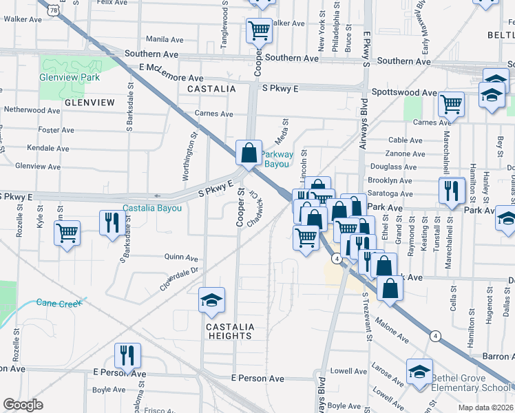 map of restaurants, bars, coffee shops, grocery stores, and more near 1346 Chadwick Circle in Memphis