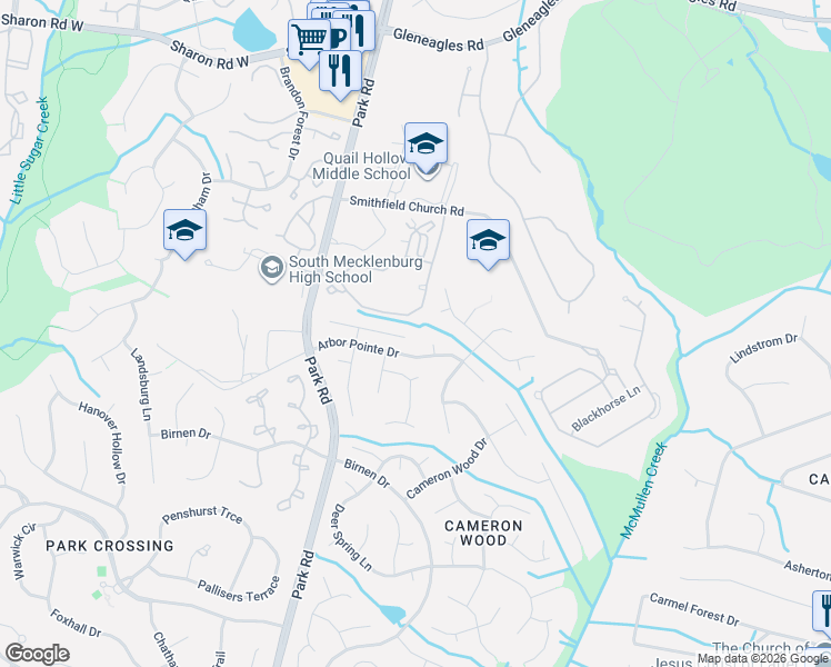 map of restaurants, bars, coffee shops, grocery stores, and more near 2943 Winghaven Lane in Charlotte