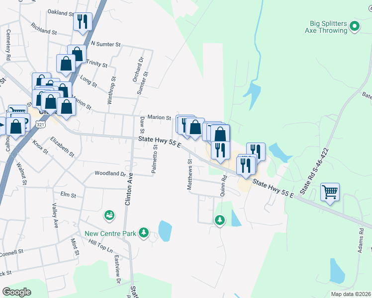 map of restaurants, bars, coffee shops, grocery stores, and more near 845 Bethel Street in Clover