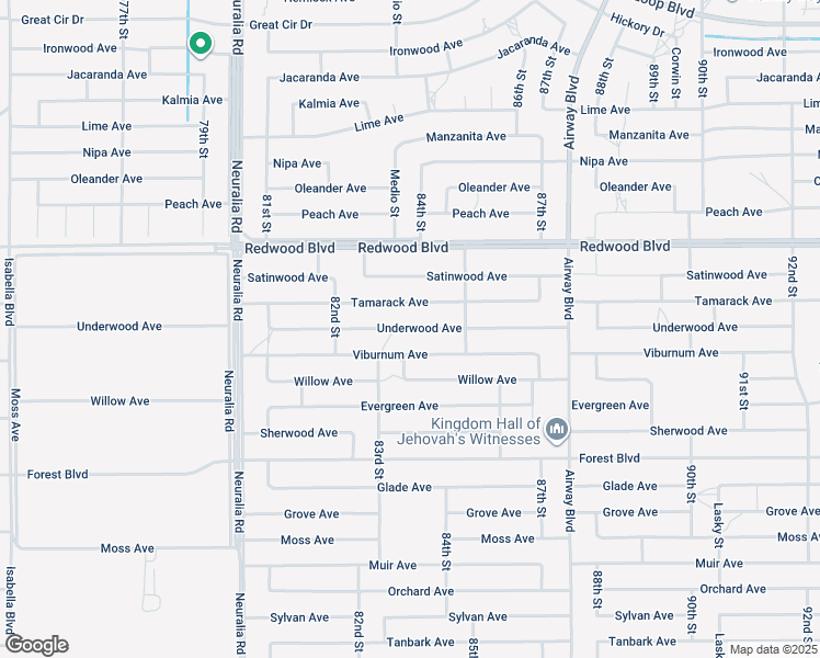 map of restaurants, bars, coffee shops, grocery stores, and more near Underwood Avenue in California City