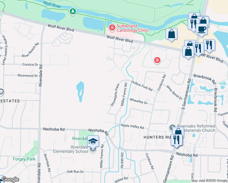 map of restaurants, bars, coffee shops, grocery stores, and more near 7470 Stone Mill Cove in Germantown