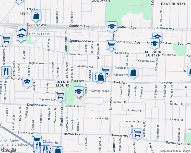 map of restaurants, bars, coffee shops, grocery stores, and more near 845 Goodwyn Street in Memphis