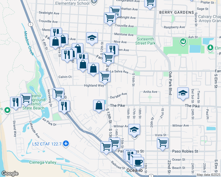 map of restaurants, bars, coffee shops, grocery stores, and more near 1221 Sand Dollar Drive in Grover Beach