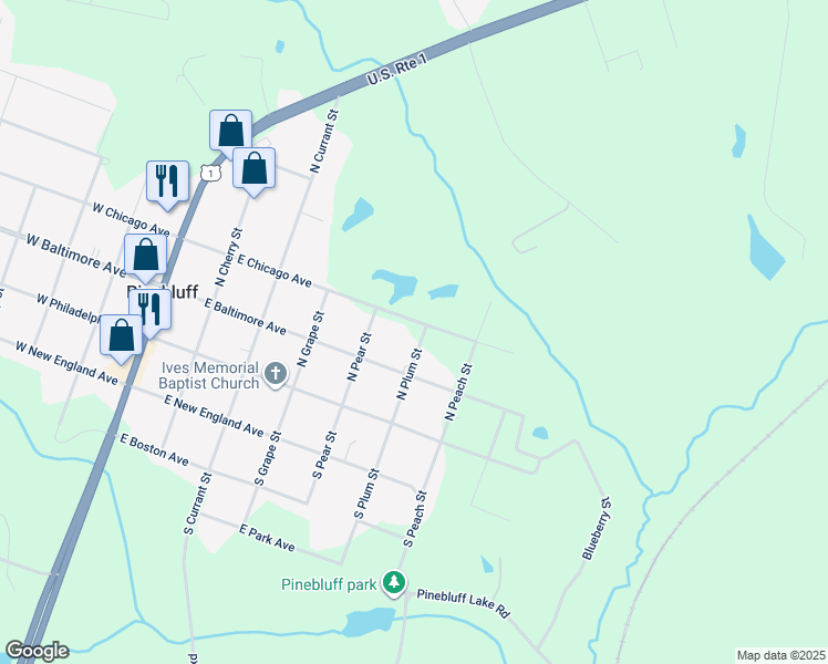 map of restaurants, bars, coffee shops, grocery stores, and more near East Chicago Avenue in Pinebluff
