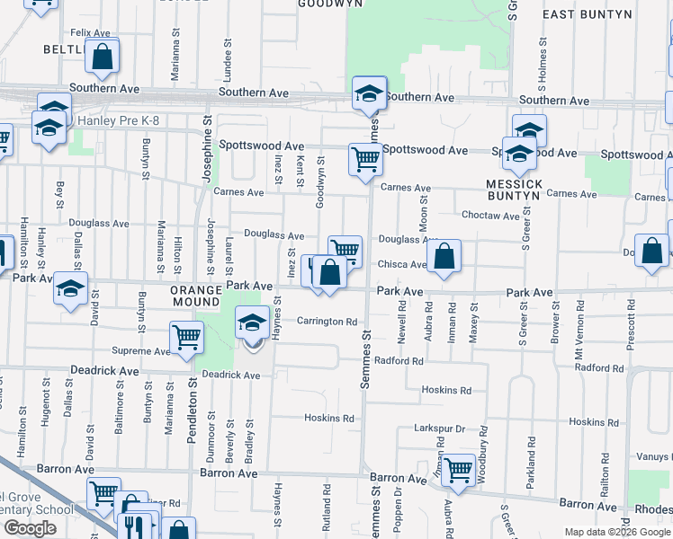 map of restaurants, bars, coffee shops, grocery stores, and more near 842 Carson Street in Memphis