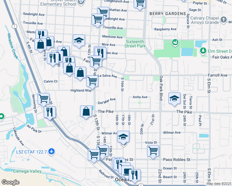 map of restaurants, bars, coffee shops, grocery stores, and more near 1206 Capitola Street in Grover Beach