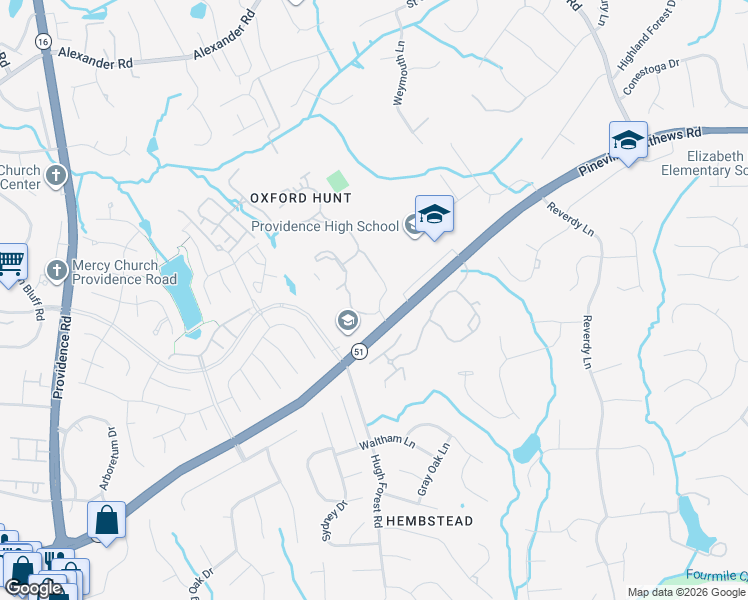 map of restaurants, bars, coffee shops, grocery stores, and more near 2002 Courtside Lane in Charlotte