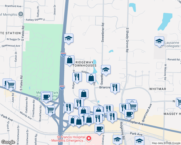 map of restaurants, bars, coffee shops, grocery stores, and more near 804 Eventide Drive in Memphis