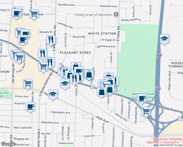 map of restaurants, bars, coffee shops, grocery stores, and more near 5397 Alladin Avenue in Memphis