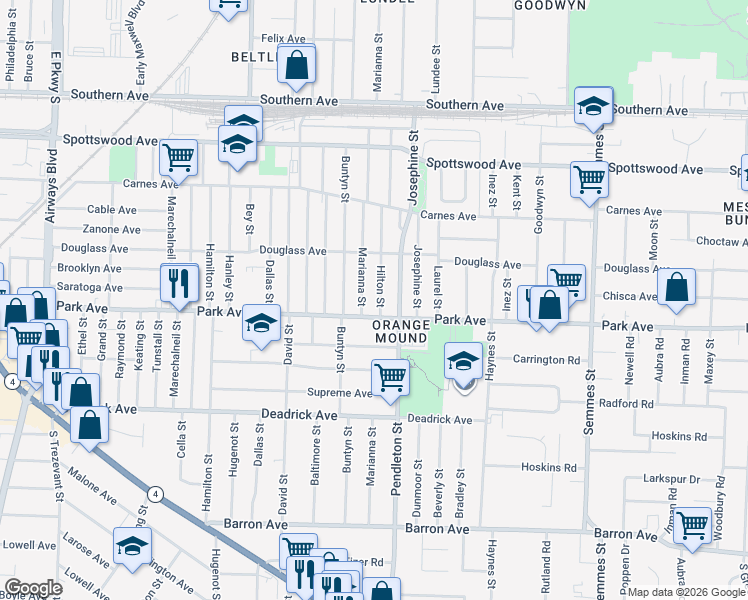 map of restaurants, bars, coffee shops, grocery stores, and more near 843 Marianna Street in Memphis