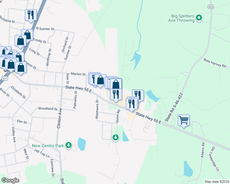 map of restaurants, bars, coffee shops, grocery stores, and more near 845 Bethel Street in Clover