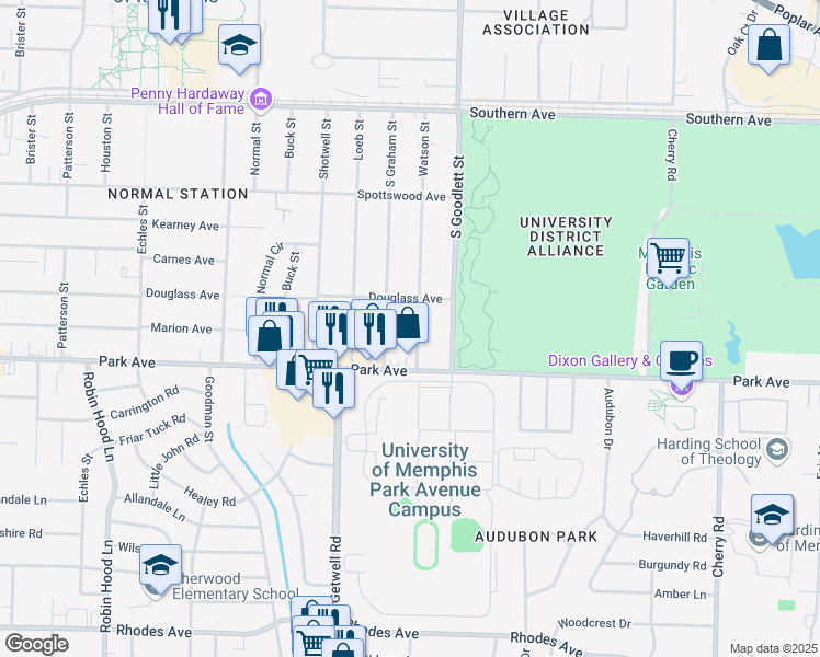 map of restaurants, bars, coffee shops, grocery stores, and more near 819 Watson Street in Memphis