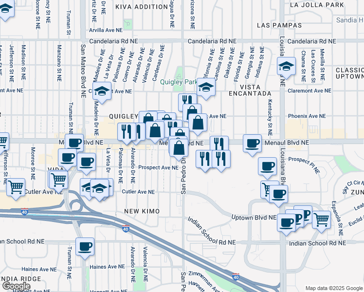 map of restaurants, bars, coffee shops, grocery stores, and more near in Albuquerque