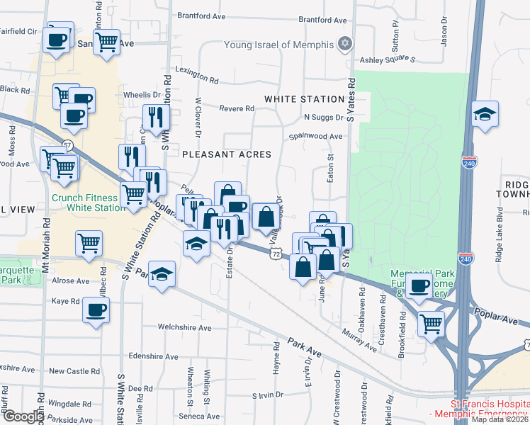 map of restaurants, bars, coffee shops, grocery stores, and more near 5397 Alladin Avenue in Memphis