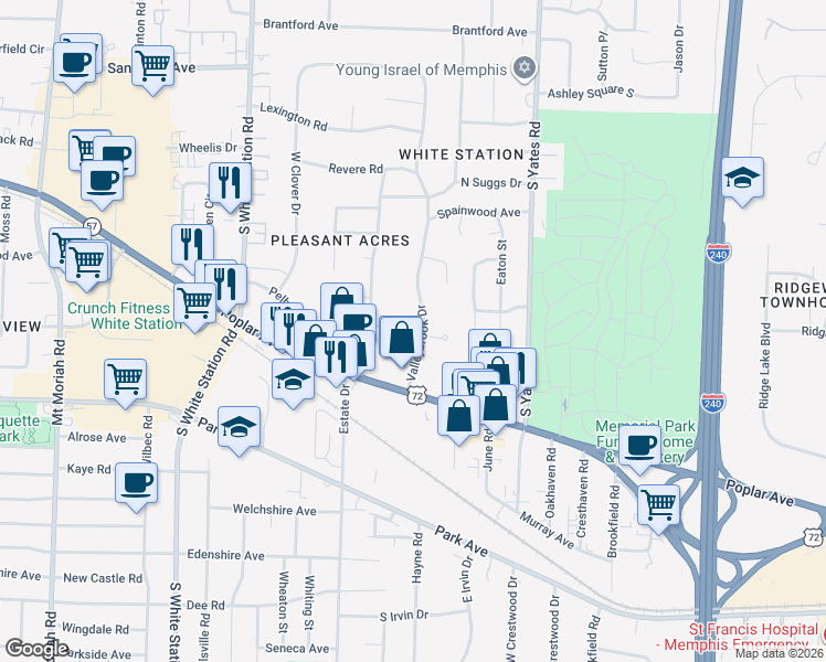 map of restaurants, bars, coffee shops, grocery stores, and more near 5397 Alladin Avenue in Memphis