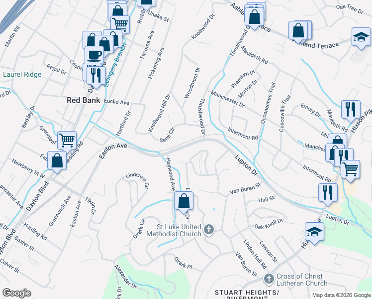 map of restaurants, bars, coffee shops, grocery stores, and more near 454 Lupton Drive in Chattanooga
