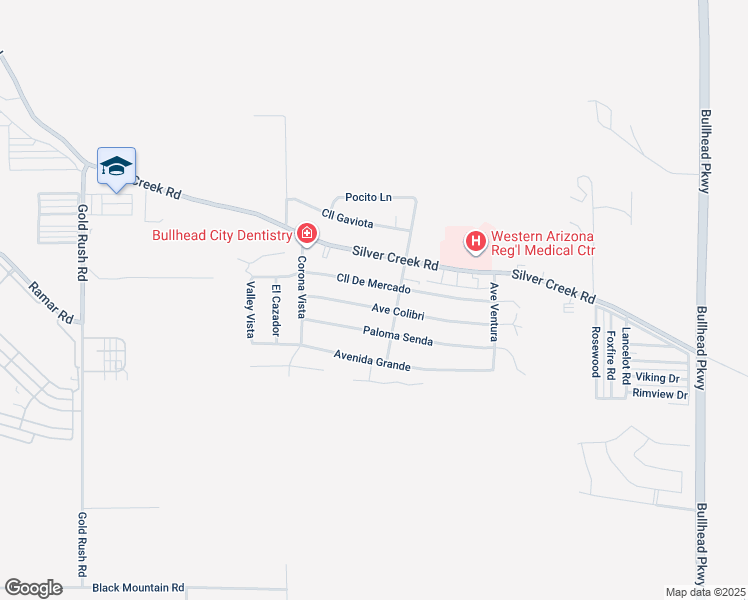 map of restaurants, bars, coffee shops, grocery stores, and more near 2679 Ave Colibri in Bullhead City