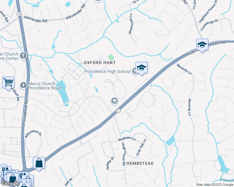 map of restaurants, bars, coffee shops, grocery stores, and more near 2002 Courtside Lane in Charlotte