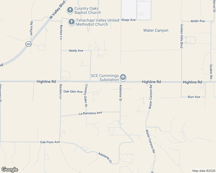 map of restaurants, bars, coffee shops, grocery stores, and more near 20620 Highline Road in Tehachapi