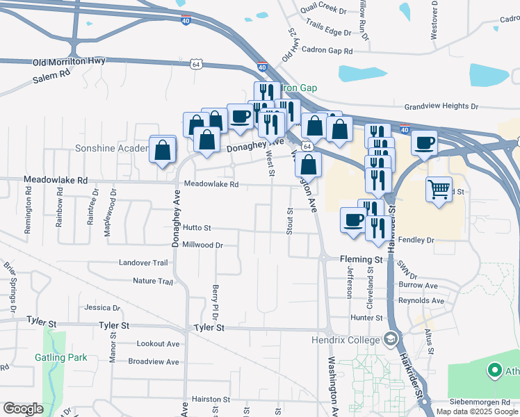 map of restaurants, bars, coffee shops, grocery stores, and more near 1 Susan Lane in Conway