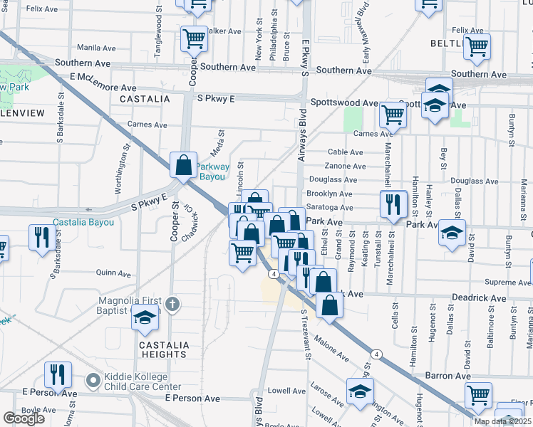map of restaurants, bars, coffee shops, grocery stores, and more near 1335 Bruce Street in Memphis