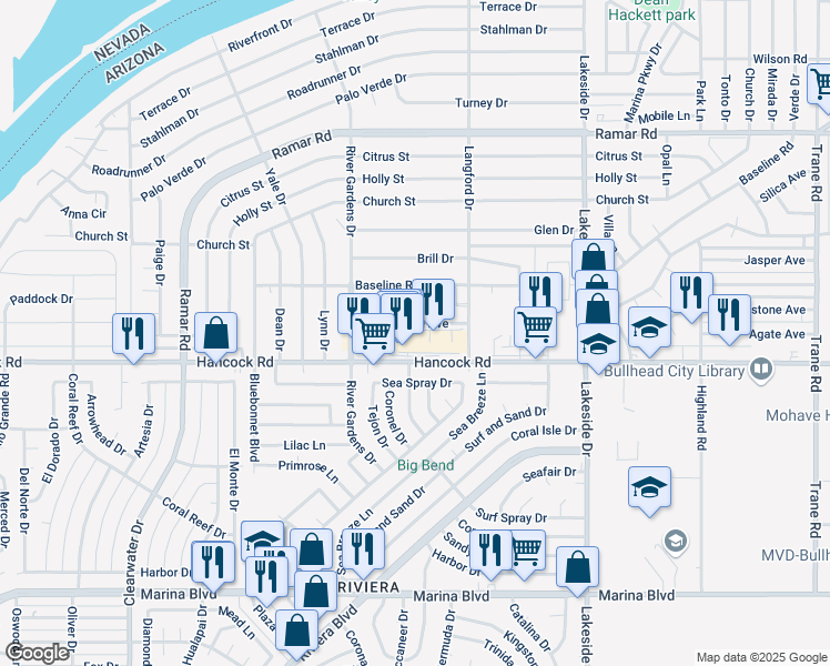 map of restaurants, bars, coffee shops, grocery stores, and more near 808 Gemstone Avenue in Bullhead City